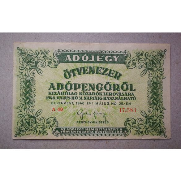 Magyarország Adójegy 50000 Adópengőről 1946 VF