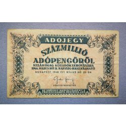 Hungary Tax Ticket on 100 Million Tax Pengo 1946 F