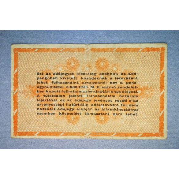 Hungary Tax Ticket on 100 Million Tax Pengo 1946 F