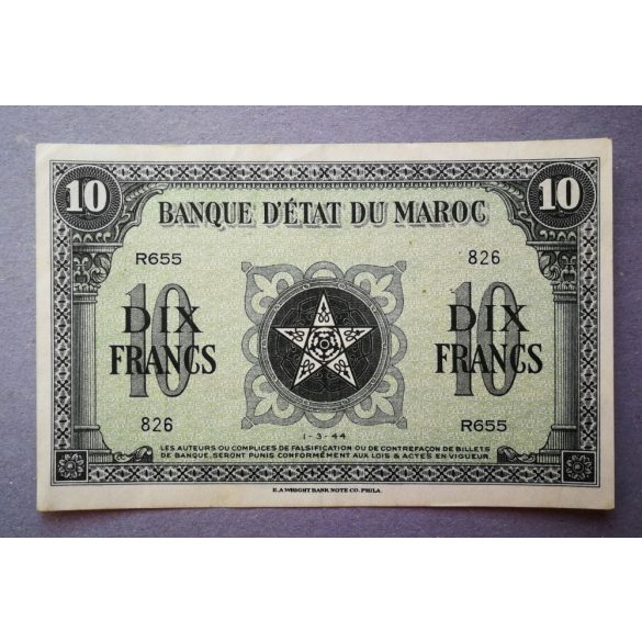 Marokkó 10 Francs 1944 VF+