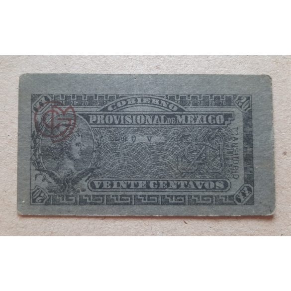 Mexikó Gobierno provisional 20 Centavos 1914 aUNC