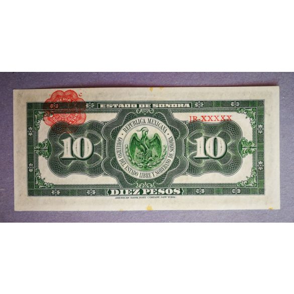 Mexikó 10 Pesos 1915 UNC
