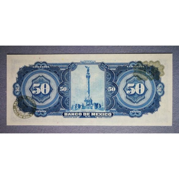 Mexikó 50 pesos 1972 UNC zöld és zöld pecséttel