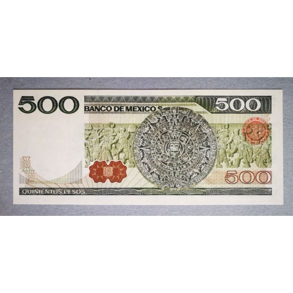 Mexikó 500 Pesos 1982 aUNC barna és piros pecséttel