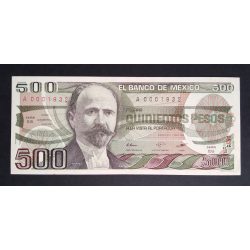 Mexikó 500 Pesos 1984 UNC barna és zöld pecséttel