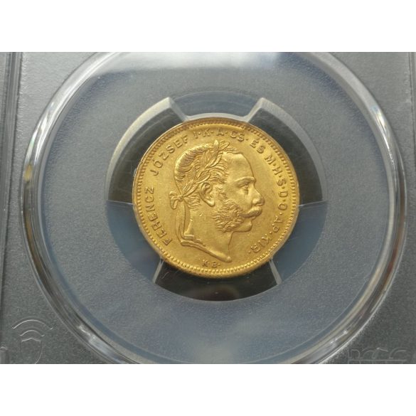 Hungary gold 8 Forint 20 Frank 1877 KB PCGS AU55 qualified coin