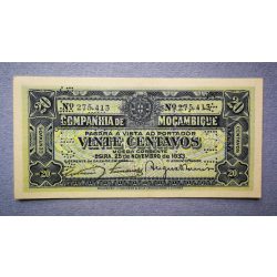 Mozambik 20 Centavos 1933 aUNC+ 1942-es perforációval