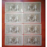 Germany 1000 Mark 1910 XF-AUNC 8 pcs. serial number banknote