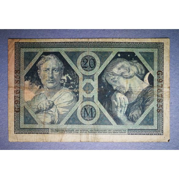 Germany 20 Mark 1915 F with stamp