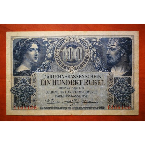 Németország 100 Mark 1916 Lengyelország, Litvánia, Lettország VF- 