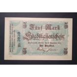 Germany 5 Mark Fürstenwalde/Spree 1918 aUNC+