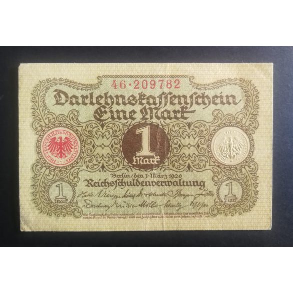 Németország 1 Mark 1920 VF+