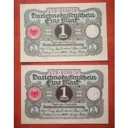   Németország 1 Mark 1920 - 2 db. sorszámkövető bankjegy Unc