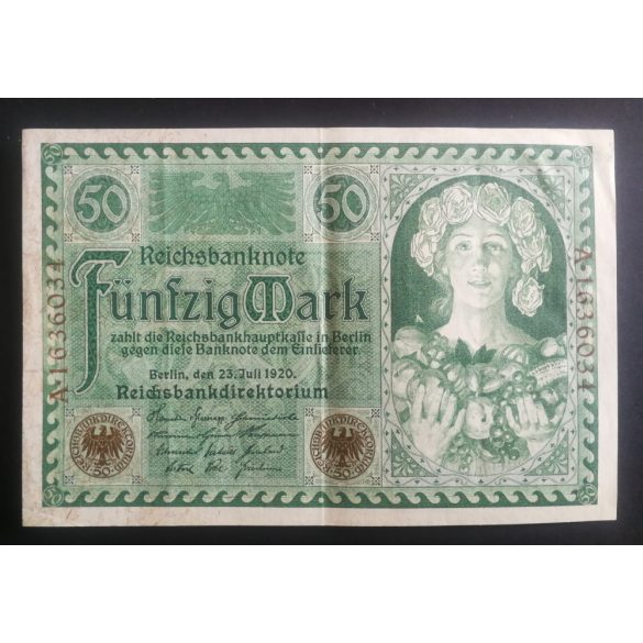 Németország 50 Mark 1920 VF+ 