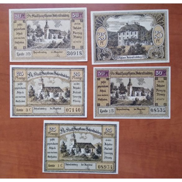 Germany city emergency funds Hohenfriedberg 1921/22 5 pcs