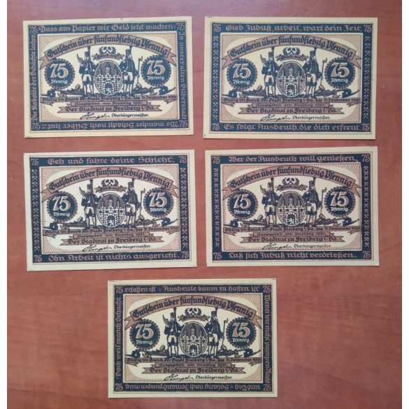 Germany city emergency funds Freiberg 1921 UNC 5 pcs