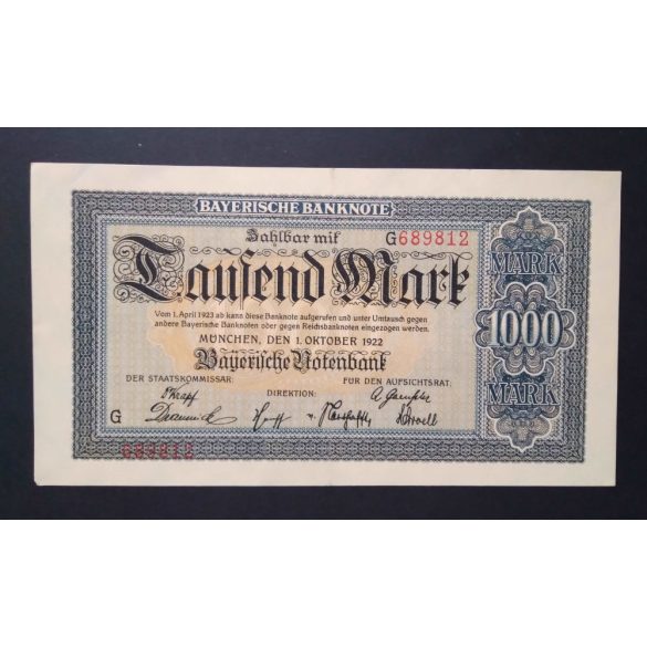 Germany 1000 Mark 1922 XF Munich