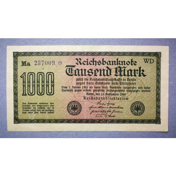 Németország 1000 Mark 1922 VF