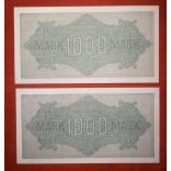 Germany 1000 Mark 1922 - 2 pcs. serial number banknote Unc