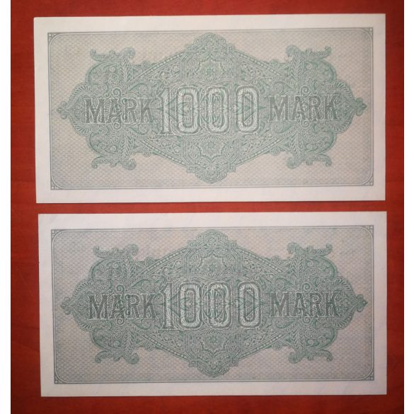 Germany 1000 Mark 1922 - 2 pcs. serial number banknote Unc