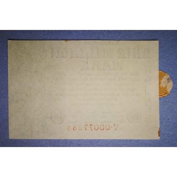 Germany 1 million Mark 1923 XF+ with serial Nr. and plombe