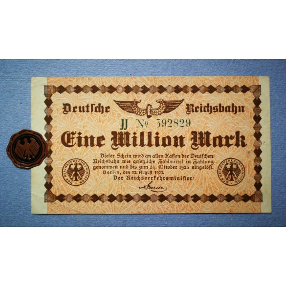 Germany 1 million Mark 1923 VF+ plombe