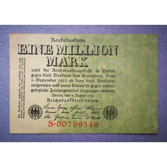 Németország 1 millió Mark 1923 VF+ sorszámos