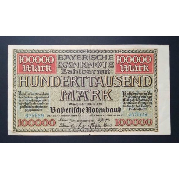 Németország 100000 Mark München 1923 F+ 