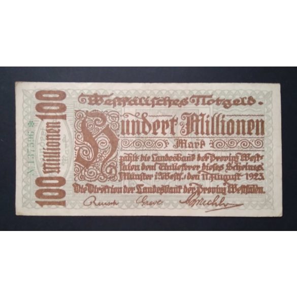 Németország 100 millió Mark Münster 1923 VF 