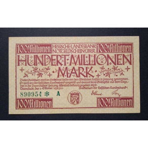 Germany 100 Million Mark Darmstadt 1923 aUNC