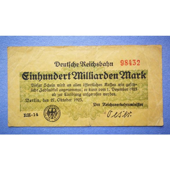 Germany 100 billion Mark 1923 F