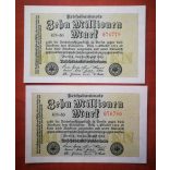 Germany 10 million Mark 1910 - 2 pcs. serial number banknote UNC