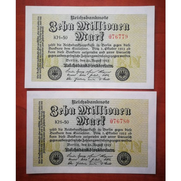 Germany 10 million Mark 1910 - 2 pcs. serial number banknote UNC