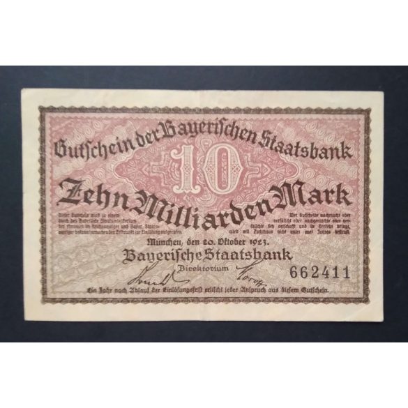 Németország 10 miliárd Mark München 1923 VF 