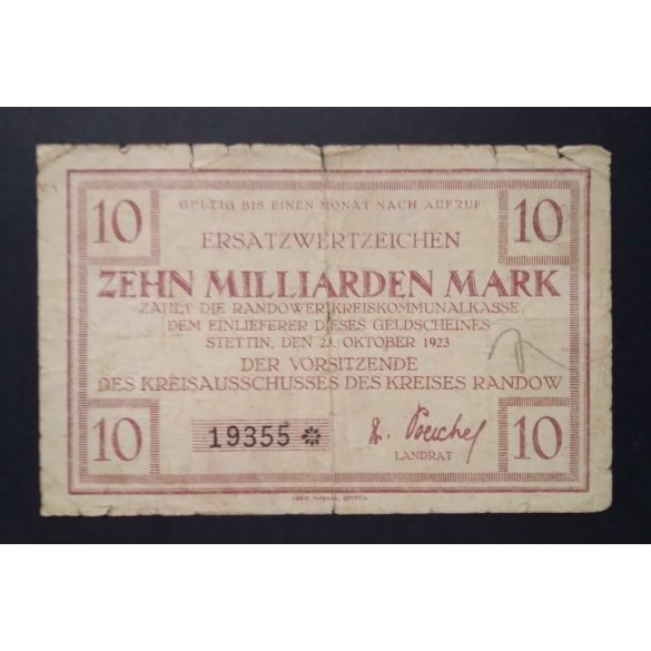 Germany 10 Billion Mark Stettin 1923 VG