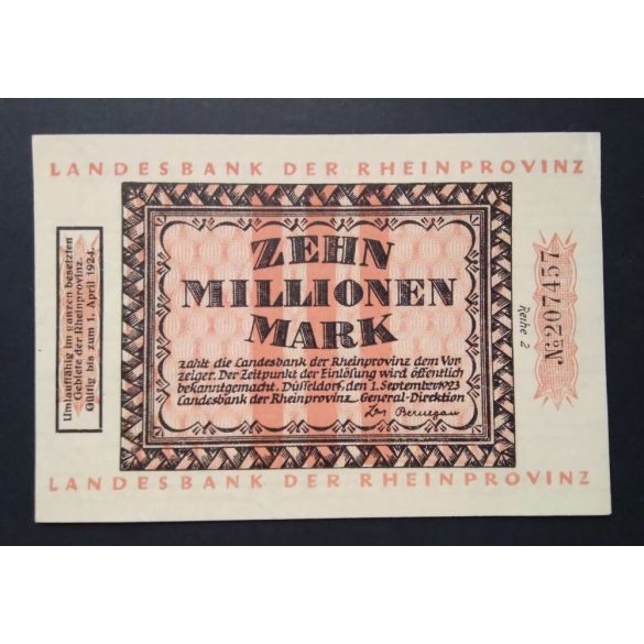 Germany 10 Million Mark Düsseldorf 1923 aUNC