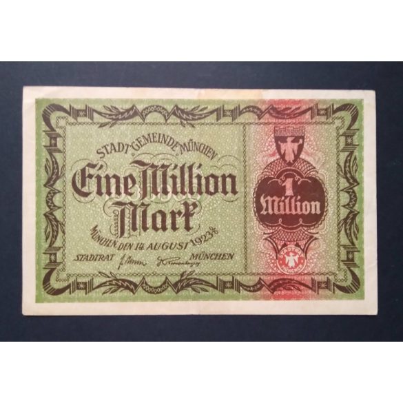 Németország 1 Millió Mark München 1923 VF 