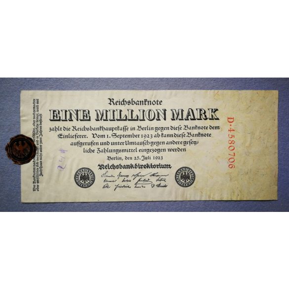 Germany 1 million Mark 1923 VF- with plombe