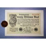 Germany 20 million Mark 1923 XF+ with plombe