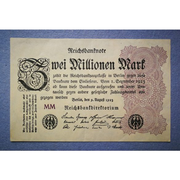 Németország 2 millió Mark 1923 VF+