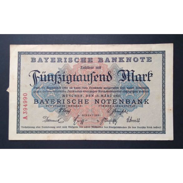 Németország 50000 Mark München 1923 VF bélyeggel