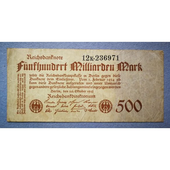 Germany 500 billion Mark 1923 F