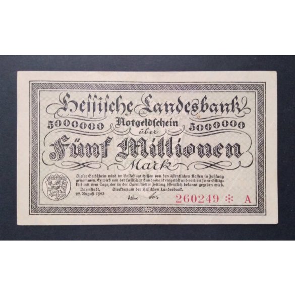 Germany 5 Million Mark Darmstadt 1923 F+