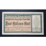 Germany 5 Million Mark 1923 XF+ Munich red serial