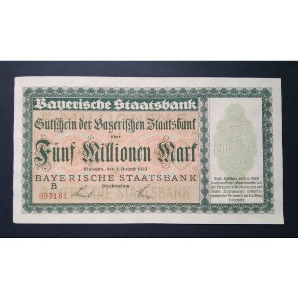 Germany 5 Million Mark 1923 XF+ Munich red serial