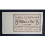 Germany 5 Million Mark 1923 XF+ Munich red serial