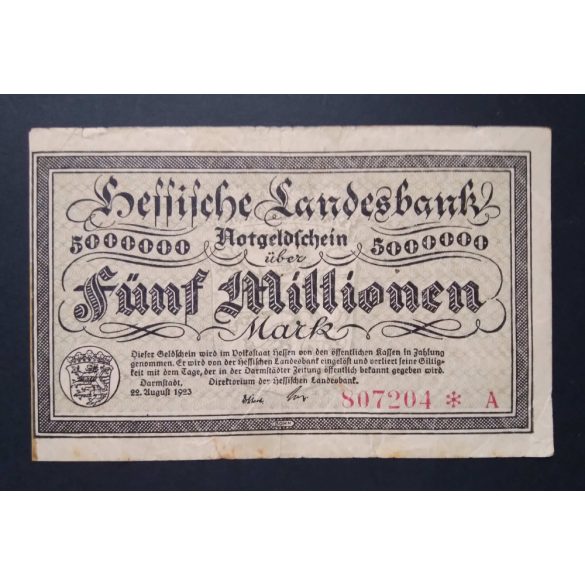 Germany 5 Million Mark Darmstadt 1923 XF