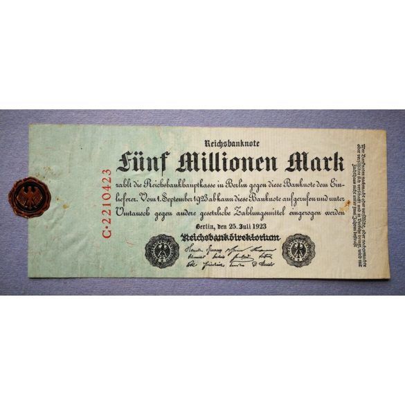 Germany 5 million Mark 1923 F with plombe