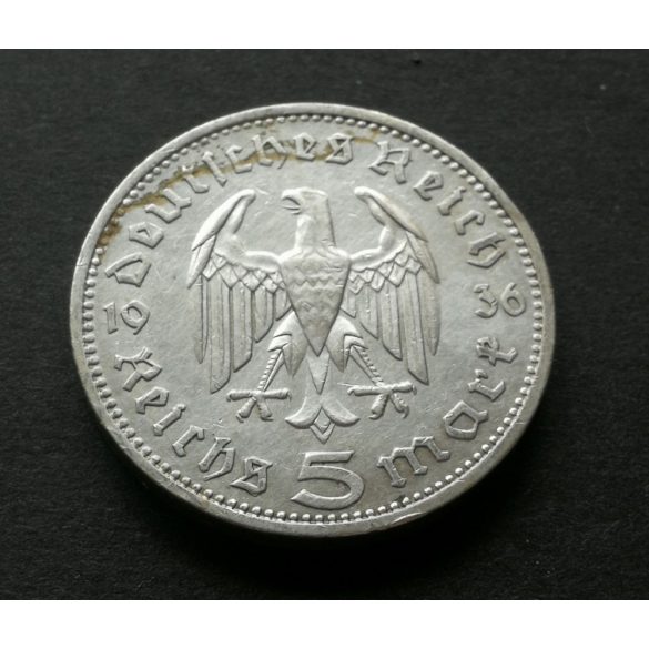 Németország 5 Márka 1936 Hindenburg 13,9 g ezüst