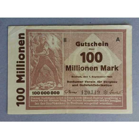 Germany Bochum 100 million Mark 1923 XF